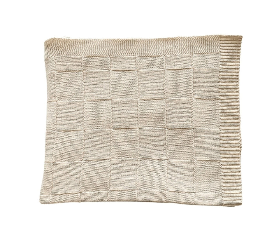 Knitted Baby Blanket - Cream Checkered