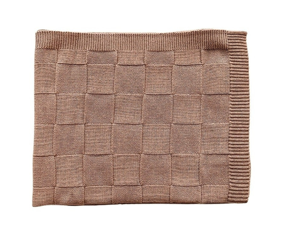 Knitted Baby Blanket - Mocha Checkered